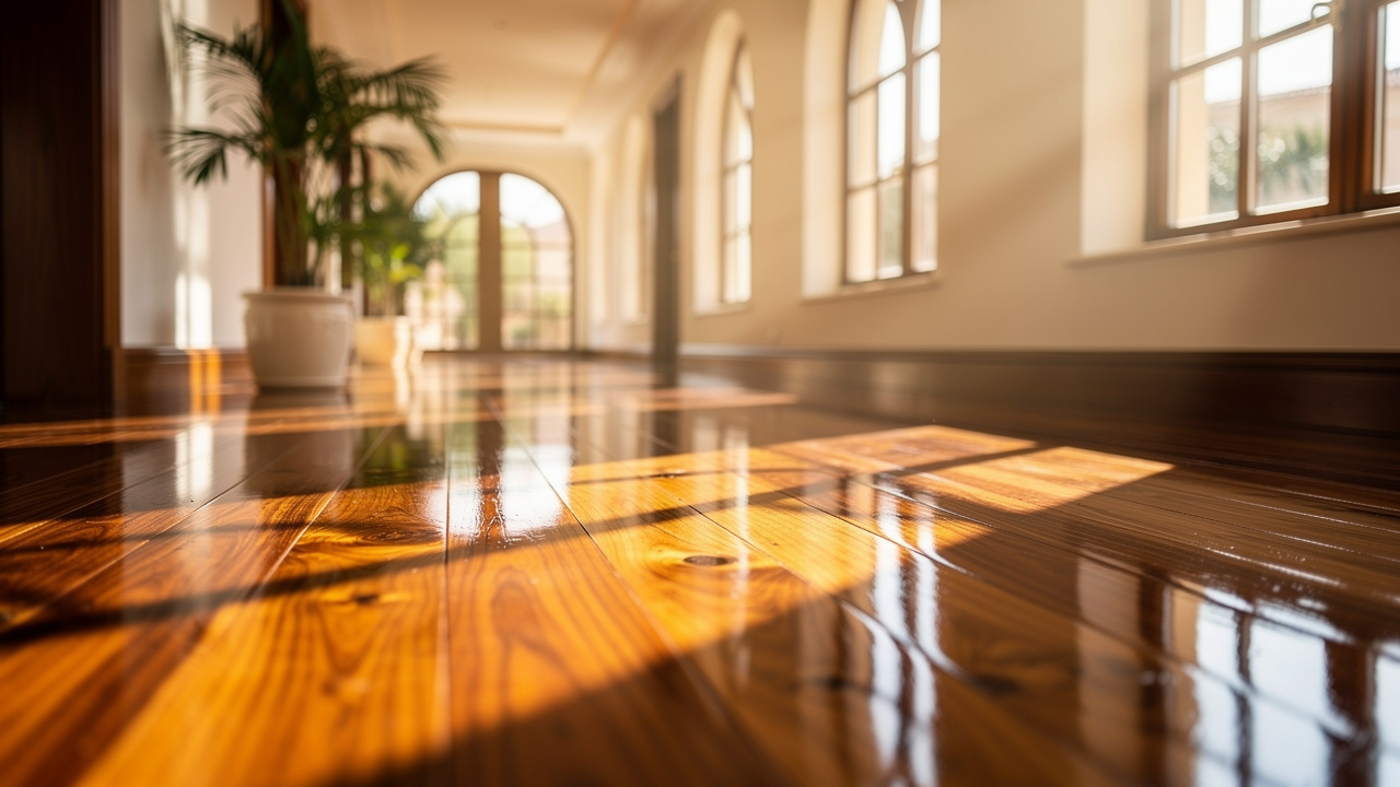 Polyurethane-finished hardwood floor gleaming in Dubai villa