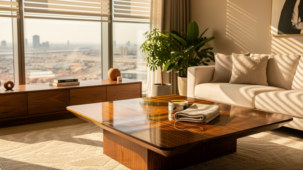 Well-maintained wooden furniture in a modern Dubai living room